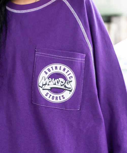 #MEMORY(メモリー)の「MEMORY 配色ステッチ ラグラン ロンT / オーバーサイズ 長袖tシャツ ヘビーウェイト ロンt(Tシャツ/カットソー・メンズ・イエロー/パープル/ホワイト/ブラック・FREE)」の15枚目の写真