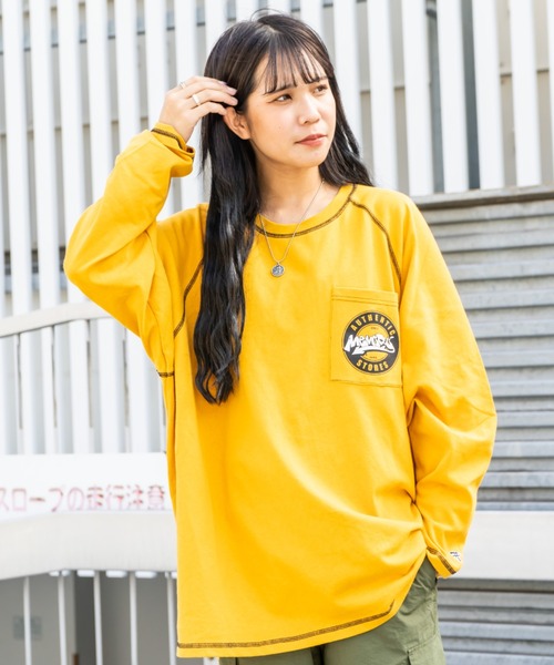 #MEMORY(メモリー)の「MEMORY 配色ステッチ ラグラン ロンT / オーバーサイズ 長袖tシャツ ヘビーウェイト ロンt(Tシャツ/カットソー・メンズ・イエロー/パープル/ホワイト/ブラック・FREE)」の18枚目の写真