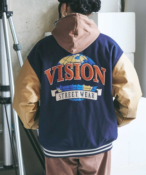 VISION STREET WEAR（ヴィジョンストリートウェア）の「【VISION STREET】サガラメルトンフェイクレザースタジャン（スタジャン・メンズ・グリーン/ブラック/ネイビー・M/L/XL）」の3枚目の写真