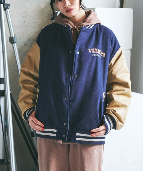 VISION STREET WEAR（ヴィジョンストリートウェア）の「【VISION STREET】サガラメルトンフェイクレザースタジャン（スタジャン・メンズ・グリーン/ブラック/ネイビー・M/L/XL）」の4枚目の写真