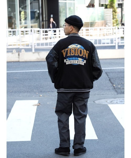VISION STREET WEAR（ヴィジョンストリートウェア）の「【VISION STREET】サガラメルトンフェイクレザースタジャン（スタジャン・メンズ・グリーン/ブラック/ネイビー・M/L/XL）」の5枚目の写真