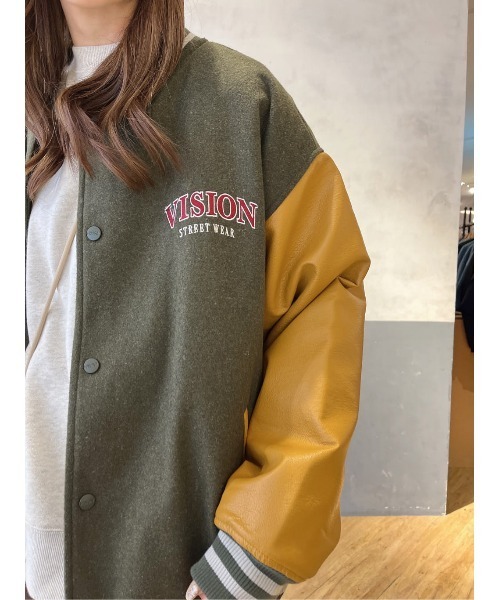 VISION STREET WEAR（ヴィジョンストリートウェア）の「【VISION STREET】サガラメルトンフェイクレザースタジャン（スタジャン・メンズ・グリーン/ブラック/ネイビー・M/L/XL）」の13枚目の写真