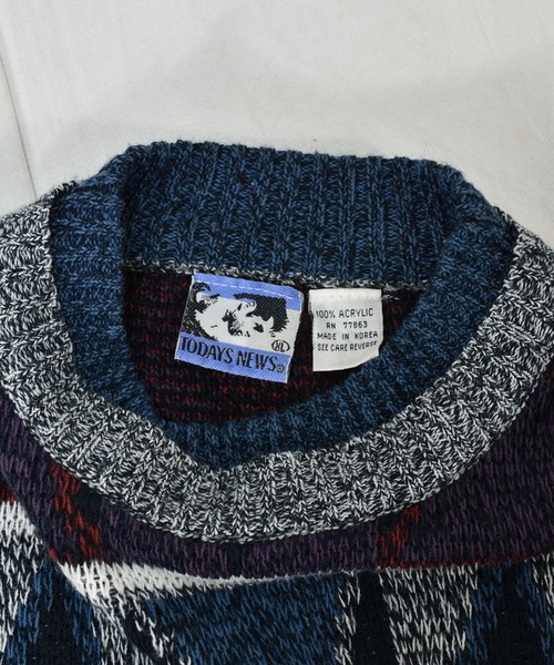 VINTAGE（ヴィンテージ）の「【ヴィンテージ古着】90s TODAYS NEWS デザイン アクリルニット（ニット/セーター・メンズ・その他・X-LARGE）」の6枚目の写真
