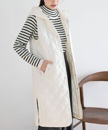 キルトフードロングベスト