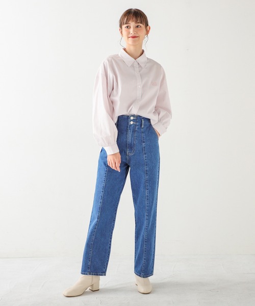 Honeys(ハニーズ)の「刺繍入りストライプシャツ(シャツ/ブラウス・レディース・ブルー系その他/パープル系その他/イエロー系その他/ピンク系その他・S/M/L)」の9枚目の写真