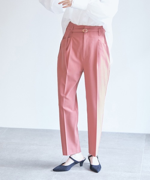 VIS（ビス）の「【270days美ストレッチシリーズ】ベルト付きハイウエストテーパードパンツ【セットアップ対応・洗える】（スラックス・レディース・ネイビー/ブラック/ピンク系その他2・L/M/S/SS/LL）」の4枚目の写真
