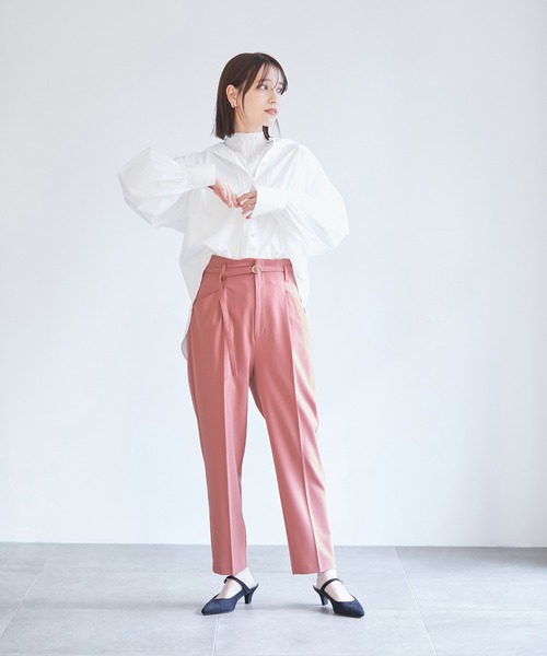 VIS（ビス）の「【270days美ストレッチシリーズ】ベルト付きハイウエストテーパードパンツ【セットアップ対応・洗える】（スラックス・レディース・ネイビー/ブラック/ピンク系その他2・L/M/S/SS/LL）」の6枚目の写真
