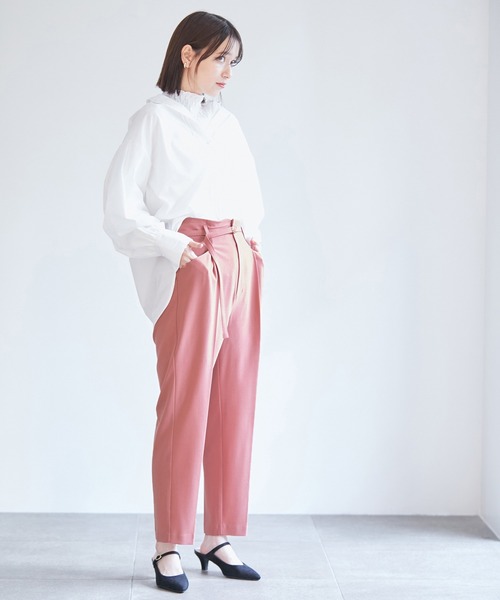 VIS（ビス）の「【270days美ストレッチシリーズ】ベルト付きハイウエストテーパードパンツ【セットアップ対応・洗える】（スラックス・レディース・ネイビー/ブラック/ピンク系その他2・L/M/S/SS/LL）」の7枚目の写真