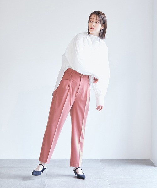 VIS（ビス）の「【270days美ストレッチシリーズ】ベルト付きハイウエストテーパードパンツ【セットアップ対応・洗える】（スラックス・レディース・ネイビー/ブラック/ピンク系その他2・L/M/S/SS/LL）」の8枚目の写真