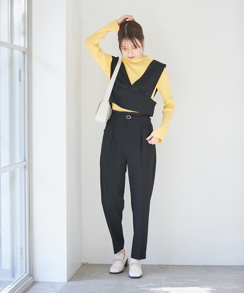 VIS（ビス）の「【270days美ストレッチシリーズ】ベルト付きハイウエストテーパードパンツ【セットアップ対応・洗える】（スラックス・レディース・ネイビー/ブラック/ピンク系その他2・L/M/S/SS/LL）」の10枚目の写真