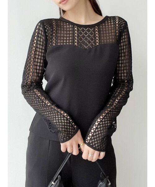 RESEXXY（リゼクシー）の「レース切り替えトップス【セットアップ着用可能】（Tシャツ/カットソー・レディース・ピンク/ブラック/ブルー・FREE）」の2枚目の写真