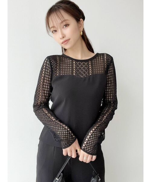 RESEXXY（リゼクシー）の「レース切り替えトップス【セットアップ着用可能】（Tシャツ/カットソー・レディース・ピンク/ブラック/ブルー・FREE）」の8枚目の写真