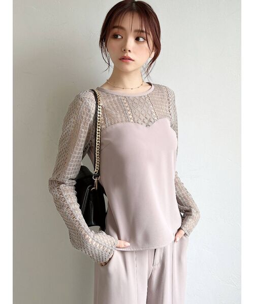 RESEXXY（リゼクシー）の「レース切り替えトップス【セットアップ着用可能】（Tシャツ/カットソー・レディース・ピンク/ブラック/ブルー・FREE）」の14枚目の写真