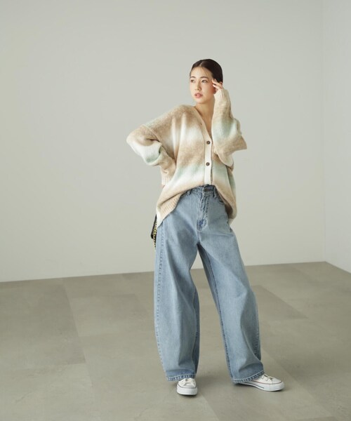 FREE'S MART（フリーズマート）の「グラデーションボーダールーズニットカーディガン（カーディガン/ボレロ・レディース・イエロー/ライトグリーン・FREE）」の6枚目の写真