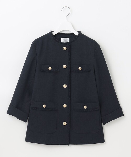 美品 J.PRESS ナチュラルツイードストレッチノーカラージャケット セール】ナチュラルツイードストレッチ ノーカラー ジャケット（ノー