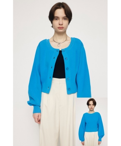 SLY(スライ)の「2WAY C/N CROPPED KNIT C/D 2ウェイ クルーネック クロップド丈 ニット カーディガン(カーディガン/ボレロ・レディース・アイボリー/ブルー/ブラック/オレンジ/グリーン・FREE)」の4枚目の写真