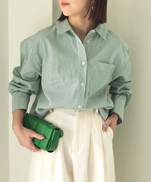Riberry（リベリー）の「ストライプシャツ（シャツ/ブラウス・レディース・ネイビー/サックスブルー/グリーン・FREE）」の2枚目の写真