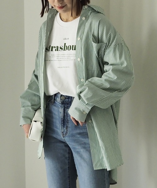 Riberry（リベリー）の「ストライプシャツ（シャツ/ブラウス・レディース・ネイビー/サックスブルー/グリーン・FREE）」の4枚目の写真