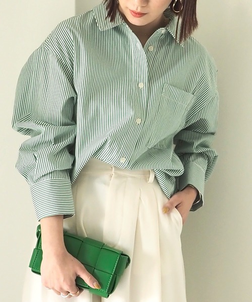 Riberry（リベリー）の「ストライプシャツ（シャツ/ブラウス・レディース・ネイビー/サックスブルー/グリーン・FREE）」の10枚目の写真