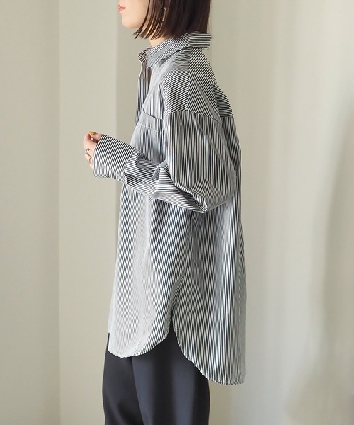 Riberry（リベリー）の「ストライプシャツ（シャツ/ブラウス・レディース・ネイビー/サックスブルー/グリーン・FREE）」の9枚目の写真