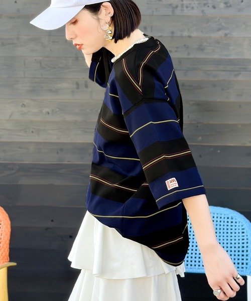 Java（ジャバ）の「《JaVaジャバ 別注》レトロ魅せ。マルチボーダー オーバーサイズTシャツ（Tシャツ/カットソー・メンズ・グレー/ネイビー・LARGE/MEDIUM/SMALL/X-LARGE）」の4枚目の写真