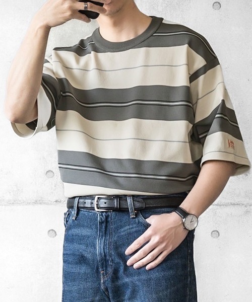 Java（ジャバ）の「《JaVaジャバ 別注》レトロ魅せ。マルチボーダー オーバーサイズTシャツ（Tシャツ/カットソー・メンズ・グレー/ネイビー・LARGE/MEDIUM/SMALL/X-LARGE）」の9枚目の写真