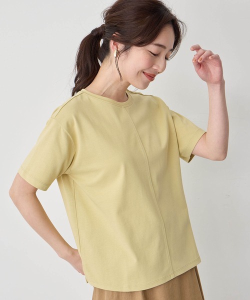 Petit Honfleur(プチオンフルール)の「【接触冷感・UVカット】オーガニックコットンラウンドヘムTシャツ(Tシャツ/カットソー・レディース・ホワイト/ブラック/イエロー/オレンジ・L/M)」の3枚目の写真