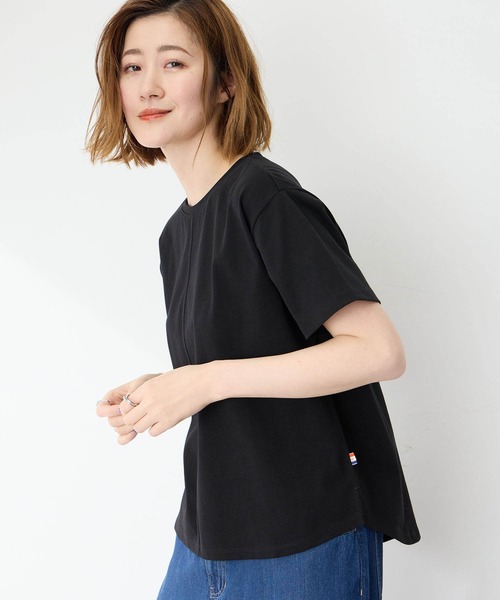 Petit Honfleur(プチオンフルール)の「【接触冷感・UVカット】オーガニックコットンラウンドヘムTシャツ(Tシャツ/カットソー・レディース・ホワイト/ブラック/イエロー/オレンジ・L/M)」の2枚目の写真