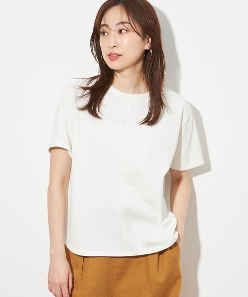 Petit Honfleur(プチオンフルール)の「【接触冷感・UVカット】オーガニックコットンラウンドヘムTシャツ(Tシャツ/カットソー・レディース・ホワイト/ブラック/イエロー/オレンジ・L/M)」の13枚目の写真