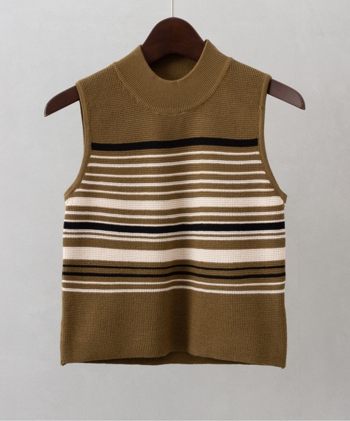 SpRay（スプレイ）の「マルチボーダーハイネックタンク（タンクトップ・レディース・グレイッシュベージュ/ブラック/カーキ/モカ/ベージュ・FREE）」の5枚目の写真