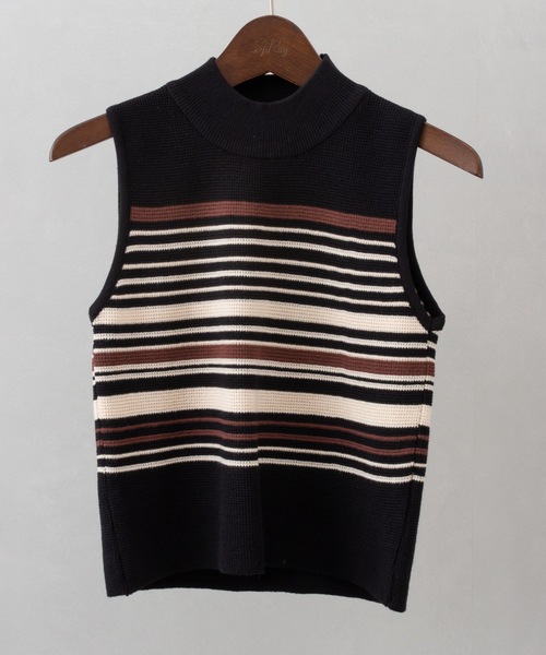 SpRay（スプレイ）の「マルチボーダーハイネックタンク（タンクトップ・レディース・グレイッシュベージュ/ブラック/カーキ/モカ/ベージュ・FREE）」の2枚目の写真