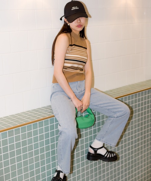 SpRay（スプレイ）の「マルチボーダーハイネックタンク（タンクトップ・レディース・グレイッシュベージュ/ブラック/カーキ/モカ/ベージュ・FREE）」の9枚目の写真