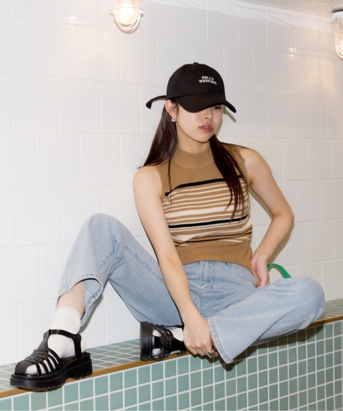 SpRay（スプレイ）の「マルチボーダーハイネックタンク（タンクトップ・レディース・グレイッシュベージュ/ブラック/カーキ/モカ/ベージュ・FREE）」の13枚目の写真