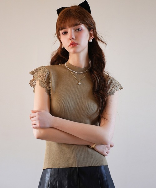 SAISON DE PAPILLON(セゾンドパピヨン)の「ケミカルレーススリーブリブサマーニット(ニット/セーター・レディース・ブラック/ベージュ/モカ・M/L)」の14枚目の写真