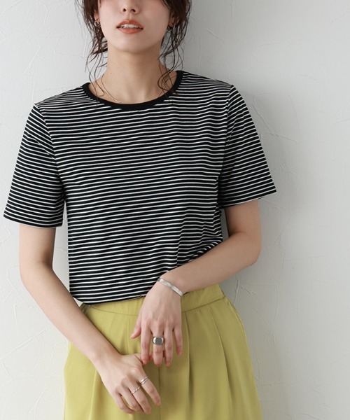 Pierrot(ピエロ)の「シンプルボーダーTシャツ(Tシャツ/カットソー・レディース・ホワイト×ブラック/ブラック×ホワイト・M/L)」の2枚目の写真