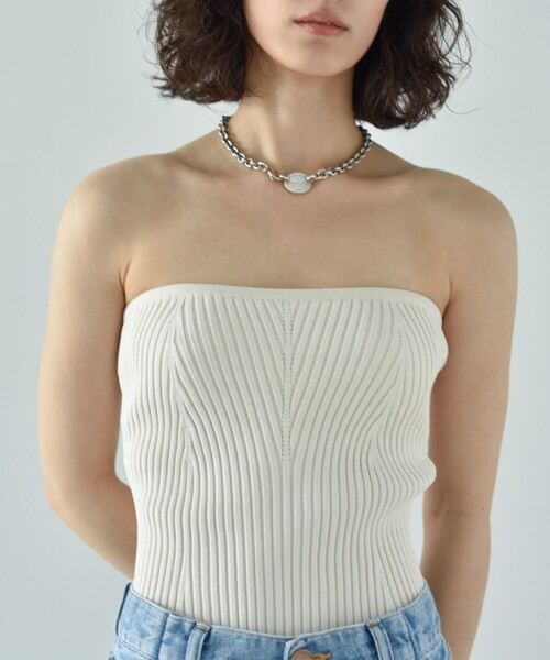 CODE A（コードエー）の「knit bustier（チューブトップ・レディース・アイボリー/ブラック・00）」の8枚目の写真