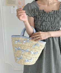 Loueme | メニーリボン巾着バスケットバッグ(かごバッグ)