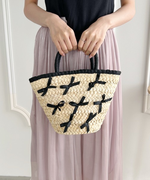 Loueme（ルエム）の「メニーリボン巾着バスケットバッグ（かごバッグ・レディース・ピンク/ライトブルー/ブラック・FREE）」の7枚目の写真