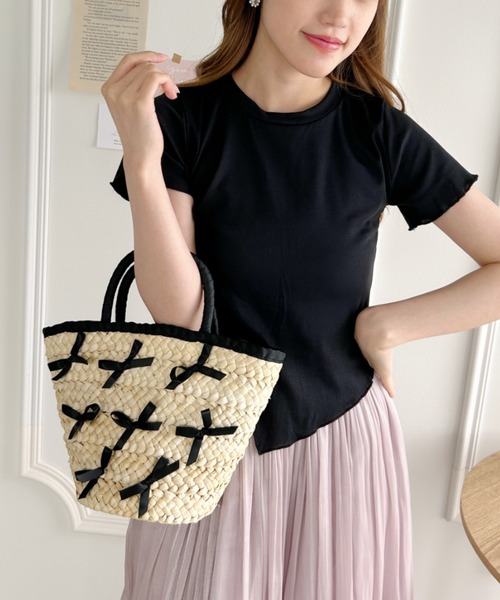 Loueme（ルエム）の「メニーリボン巾着バスケットバッグ（かごバッグ・レディース・ピンク/ライトブルー/ブラック・FREE）」の5枚目の写真