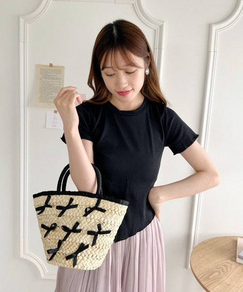 Loueme（ルエム）の「メニーリボン巾着バスケットバッグ（かごバッグ・レディース・ピンク/ライトブルー/ブラック・FREE）」の6枚目の写真