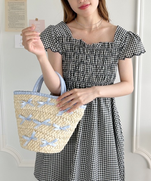 Loueme（ルエム）の「メニーリボン巾着バスケットバッグ（かごバッグ・レディース・ピンク/ライトブルー/ブラック・FREE）」の10枚目の写真