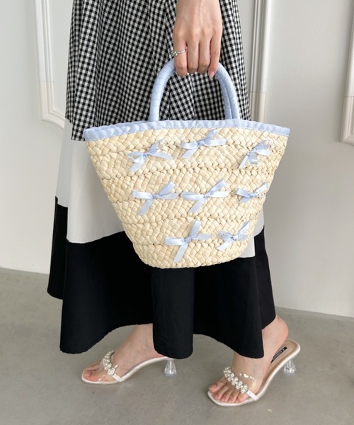 Loueme（ルエム）の「メニーリボン巾着バスケットバッグ（かごバッグ・レディース・ピンク/ライトブルー/ブラック・FREE）」の12枚目の写真