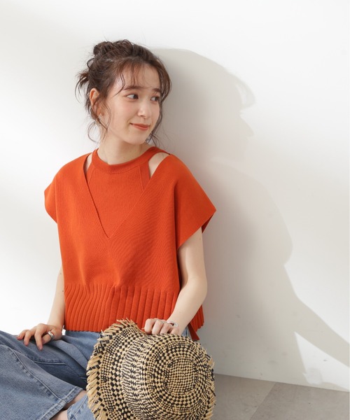 N.（N. Natural Beauty Basic）（エヌエヌナチュラルビューティーベーシック）の「◆アメスリタンク×ベストセット（ニット/セーター・レディース・オレンジ/ホワイト系その他/ブラック系その他・MEDIUM）」の5枚目の写真