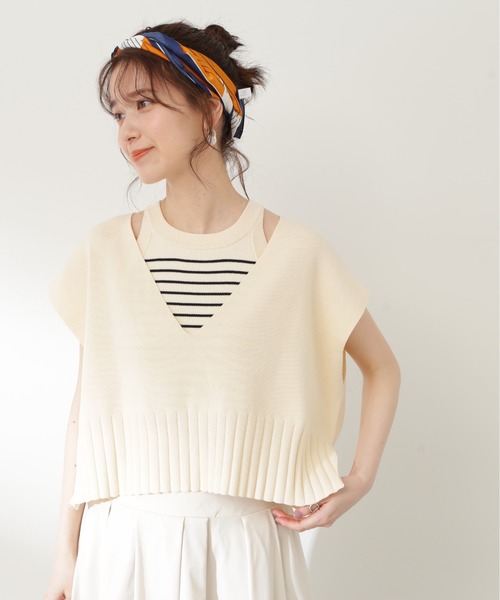 N.（N. Natural Beauty Basic）（エヌエヌナチュラルビューティーベーシック）の「◆アメスリタンク×ベストセット（ニット/セーター・レディース・オレンジ/ホワイト系その他/ブラック系その他・MEDIUM）」の8枚目の写真