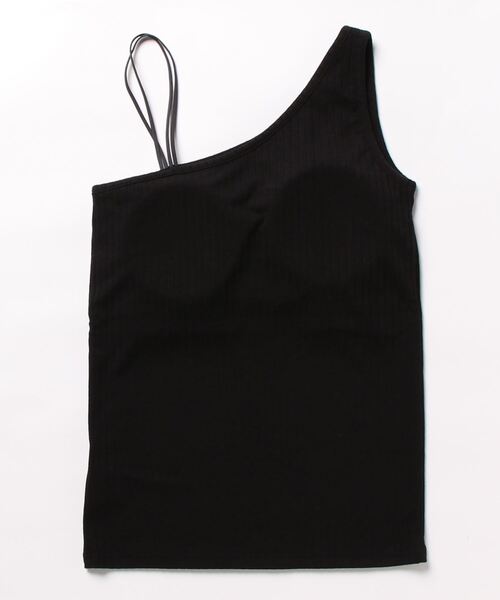 Q(キュー)の「カップ付き リブアシメキャミソール(キャミソール・レディース・ブラック/ライトグレー・MEDIUM)」の3枚目の写真