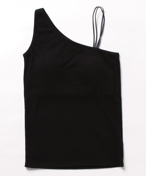 Q(キュー)の「カップ付き リブアシメキャミソール(キャミソール・レディース・ブラック/ライトグレー・MEDIUM)」の9枚目の写真