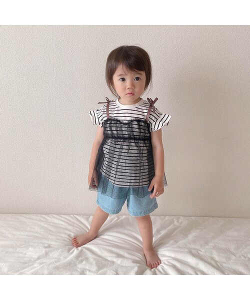 apres les cours（アプレレクール）の「ハートポケットショートパンツ（その他パンツ・キッズ・インディゴブルー/ストライプ/ピンク・80/90/100/110/120/130/140）」の6枚目の写真