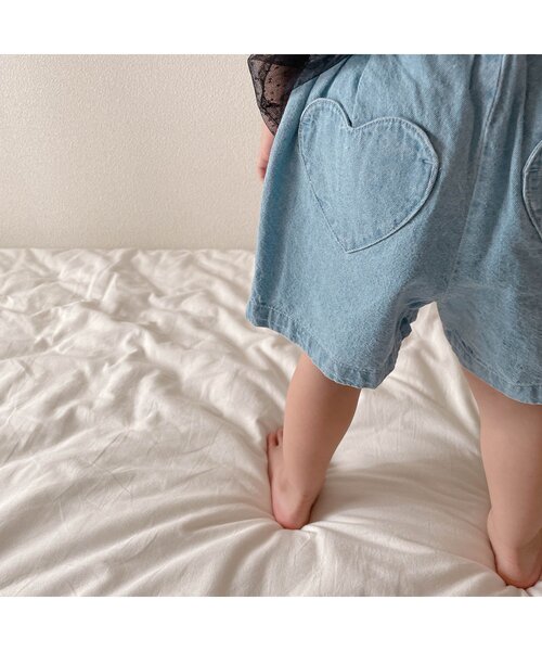apres les cours（アプレレクール）の「ハートポケットショートパンツ（その他パンツ・キッズ・インディゴブルー/ストライプ/ピンク・80/90/100/110/120/130/140）」の11枚目の写真