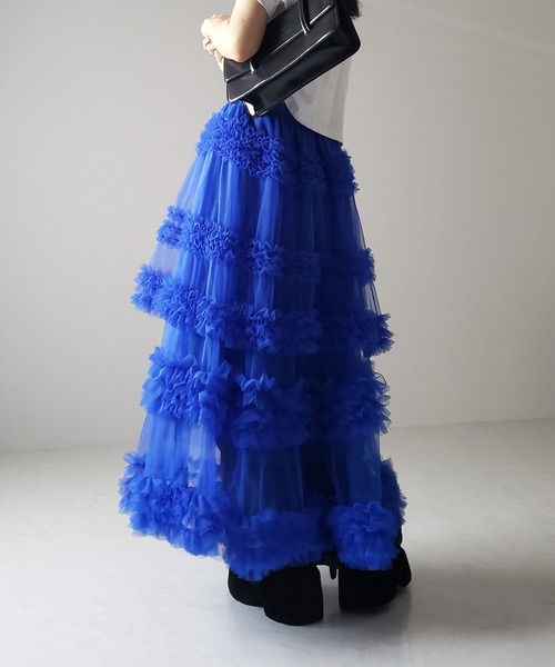 me+em select（ミームセレクト）の「【  ８color  】シアーフリルレイヤードボリュームチュールスカート（スカート・レディース・スモークピンク/グリーン/アイボリー/モカ/ロイヤルブルー/ピンク/ブラック/グレー系その他7・FREE）」の12枚目の写真