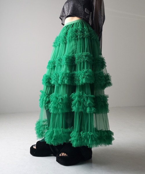 me+em select（ミームセレクト）の「【  ８color  】シアーフリルレイヤードボリュームチュールスカート（スカート・レディース・スモークピンク/グリーン/アイボリー/モカ/ロイヤルブルー/ピンク/ブラック/グレー系その他7・FREE）」の18枚目の写真